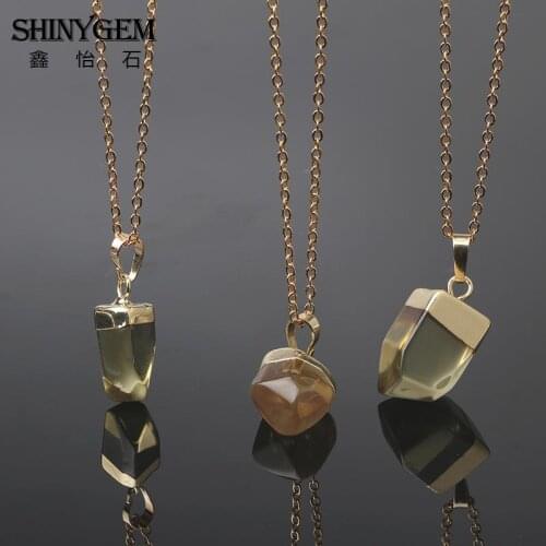 ShinyGem Gold Plating Citrines Pendant Necklaces Clear Yellow Quartz Necklace Chakra Irregular Natural Stone Necklaces For Women