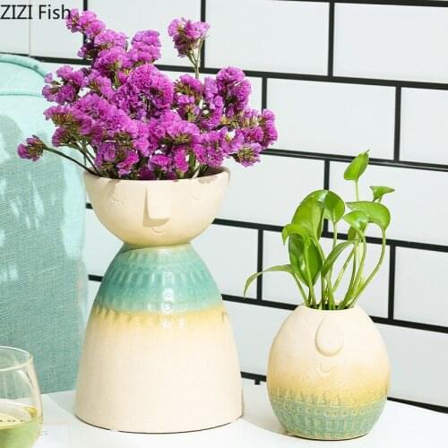 Cute Doll Flower Vase Cartoon Figure Ceramic Plants Pots Decorative Flower Arrangement Desk Decoration Vases Home Decor Modern