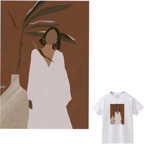 Iron-On Transfers For Clothes Fresh Girl DIY Washable Woman T-Shirts Thermoadhesive Patches Abstract Art Style Clothing Stickers