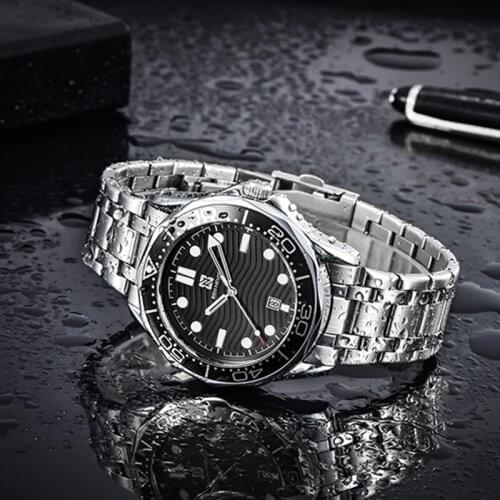 Unique 2020 Fashion Business Sport Mechanical Wristwatch Brand Men Watches Blue Dial Stainless Steel Waterproof Watch QW008
