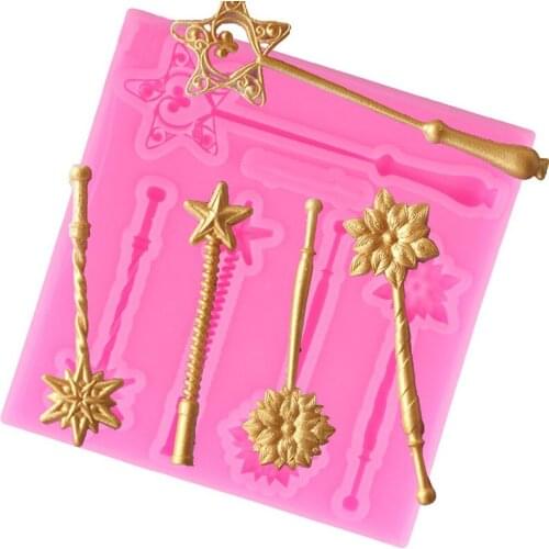 Magic Wand Silicone Mold Baby Birthday Chocolate Cupcake Topper Candy Clay Molds Fondant Cake Decorating Tools DIY Baking Mould