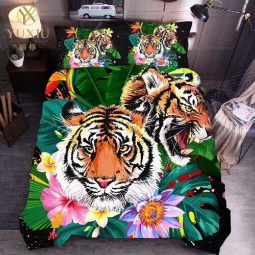 YuXiu Classic Duvet Cover Sets 3D Animal Tiger Black Bed Linen Linens Quilt Covers Bedding Set 3Pcs Full Queen King Single Twin