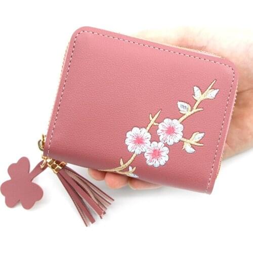 Women Retro Short Wallets Floral Embroidery Zipper Tassels Mini Wallet Money Bag Handbag Clutch Bags Card Holder Purse for Women