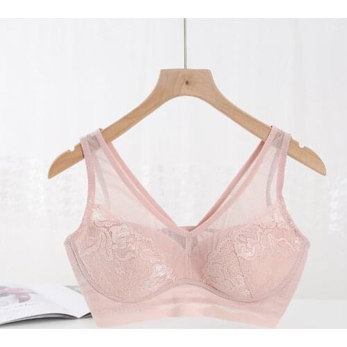Pink Underwear Women Bralette Breathable Lace Trim Push Up Bra Brassiere M/XXXL