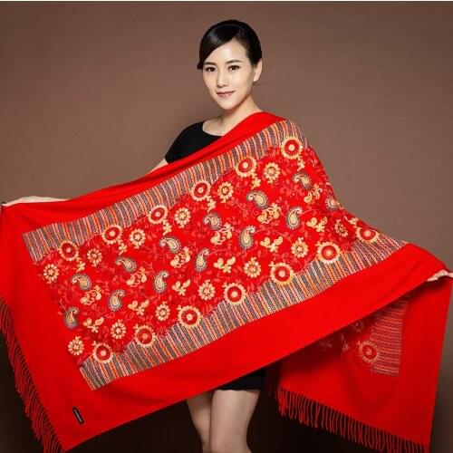 2019 New Women Cashmere Embroidery Pashmina Long Winter Scarf Soft Tassel Warm Wraps Knitted Floral Female Autumn Scarves