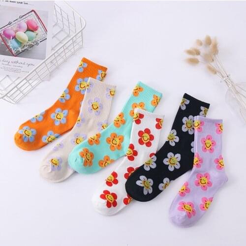 2021 New Harajuku Flower Socks Women Middle Tube Cotton Funny and Kawaii Woman Socks for Spring Summer Autumn 5601