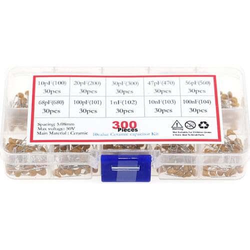 300pcs 10 Values 50V 10pF To 100nF Multilayer Ceramic Capacitor Assortment Kit 30pcs Each Value