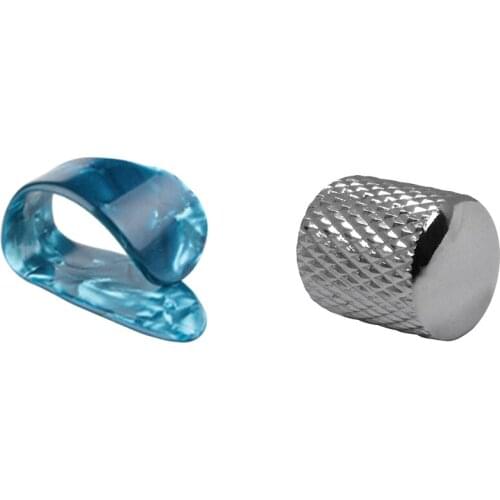 4 Pcs Thumb Guitar Pick Celluloid Mediator Thumbpick with Electric Guitar Bass Volume Knob Potentiometer Chord Cap