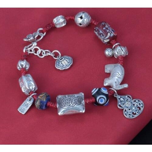 BOCAI New S925 Pure silver irregular beads handmade design small elephant colored glass beads womens bracelet