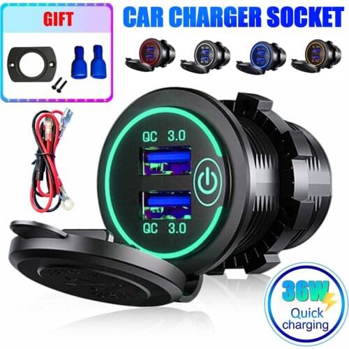 Quick Charger 3.0 Dual USB Charger 12V 24V Fast Charge with Touch Switch Power Outlet Adapter For Truck Boat Marine Motorcycle