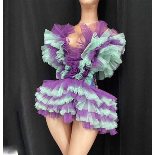 Cake Dress Performance One-Piece Retro Bar Stage Costumes Multi-Layer Yarn Evening Dress Birthday Celebrate Short Dress DN9173