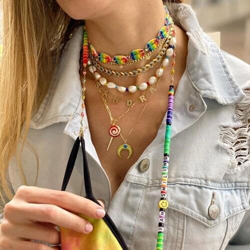 Shinus Chain For Mask Strap Necklace for Women Sunglasses Chains Jewelry Heishi Disc Beaded Letter Glasses Chain Lanyard Holder