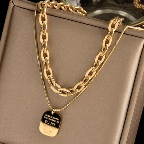 Unique Design Double Layers Chunky Chain Necklaces for Women Titanium Steel Snake Chain Coin Gold Chokers Necklace Accessories