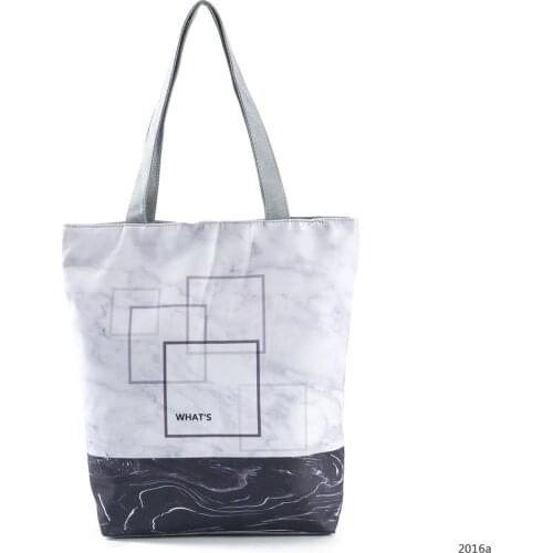 Literary cloth bag marble pattern printing shoulder handbag unisex zipper shopping totes simple environmental protection bags