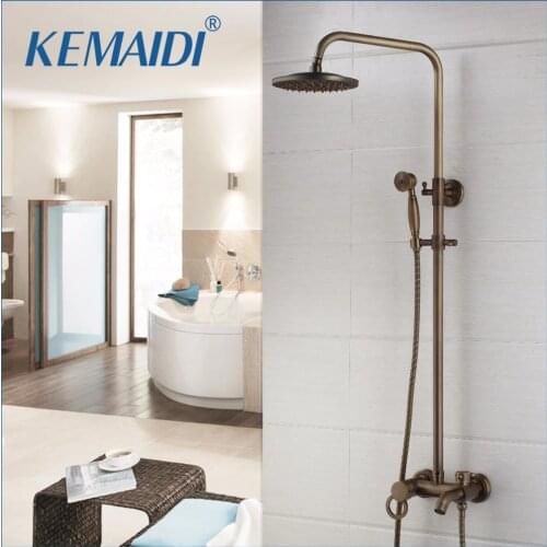 KEMAIDI New Arrival Antique Brass Shower Faucet Set 8 Inch Shower Head Hand Shower Sprayer Wall Mounted Mixer Tap