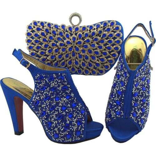 Shoes Royal blue Italian Ladies Shoes and Bags To Match Set Italian Matching Shoe and Bag Set for Wedding Nigerian Party QSL005