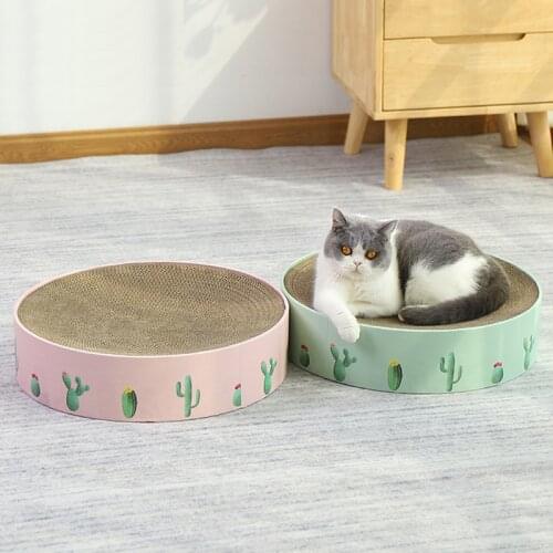 Round Cat Scratch Nest High-Density Corrugated Paper Grinding Claw Cat Scratch Board Cactus Cloud Claw Pattern Cat Bed Cat Toys