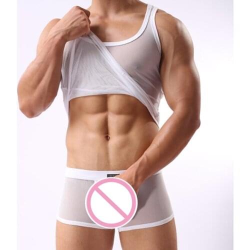 New Mens Sexy Mesh Tank Tops Mesh Hole Net Transparent Underwear Undershirts Vest Just Top