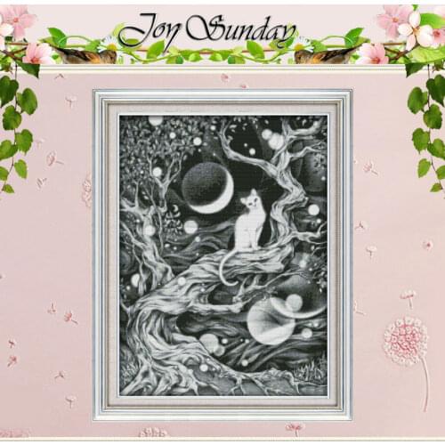 Moonlit White Cat Counted Cross Stitch 11CT 14CT Cross Stitch Set Wholesale Animals Cross-stitch Kit Embroidery Needlework