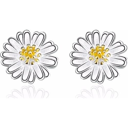 New fashion silver plated earrings for women Daisy flower stud earrings Yellow Chrysanthemum cute romantic jewelry drop shipping