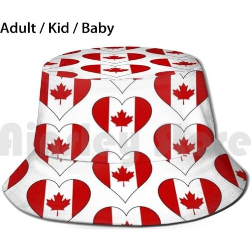 Canada Flag Heart / White Bucket Hat Adult kid baby Beach Sun Hats Canada Flag Heart Mouth Nose Covers Mouth Mouth Noses And