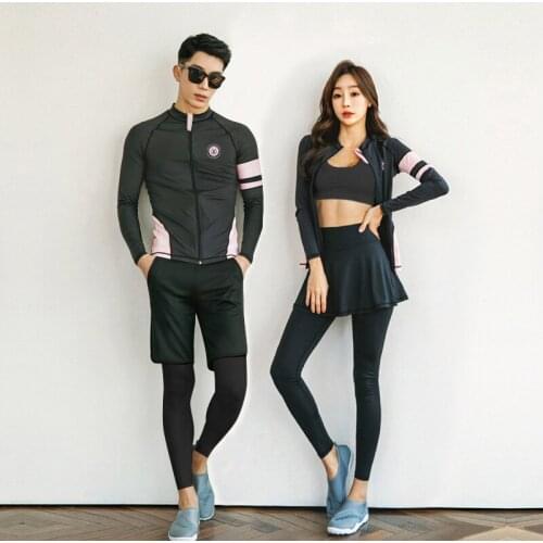 Couple Rash Guards Swimsuit Bikini Suit Sport Women Bathing Suits 2019 Long Sleeve Swim Wear Swimwear Zipper Split For Men