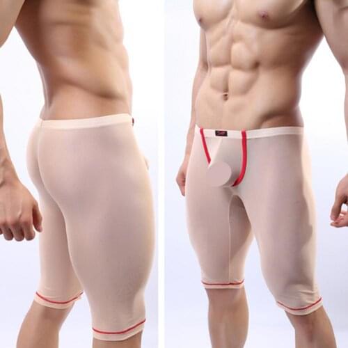 Sexy Men Pajama Shorts Pants Comfortable Shorts Sleepwear Mid Waist See Through Sheer Knee-length Skinny Sleeping Shorts Pants