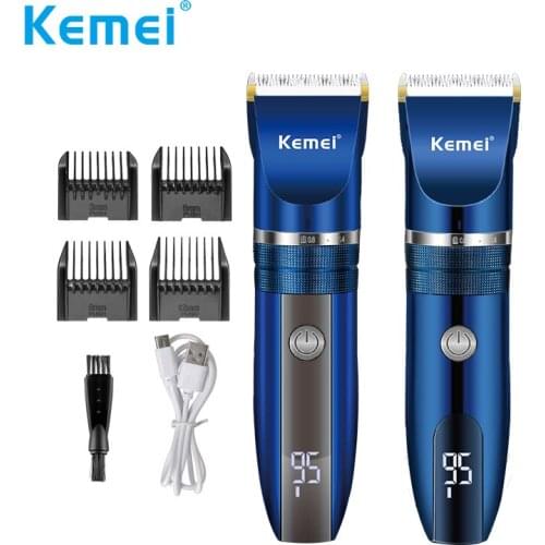 Kemei Professional Hair Clipper for Men LCD 0mm Bareheaded Trimmer Cutting Quiet Cordless