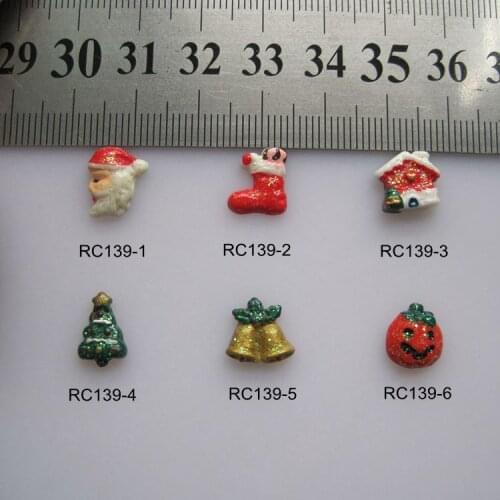 RC139 30pcs/bag Glitter Christmas Tree Bell Santa Halloween Pumpkin Resin Cartoon Deco Nail Art Decoration Nail DIY Deco