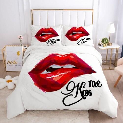 Luxury Bedding Sets Bed Linens Duvet/Quilt/Comforter Cover Set Pillow case King Queen Full Size 3D Red Lips Custom Home Textile
