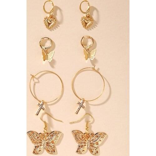 European And American Butterfly Love Pendant Earrings Set 4 Pairs Creative Retro Simple Alloy Metal Earrings