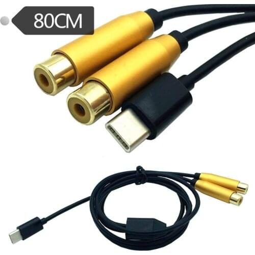 Type-c usb to 2 rca female audio cable 0.8m