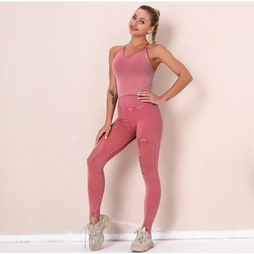 High Quality Seamless Women Yoga Set Knitted Running Gym Clothing Fitness Vest Workout Tops Push Up Leggings Sport Suits