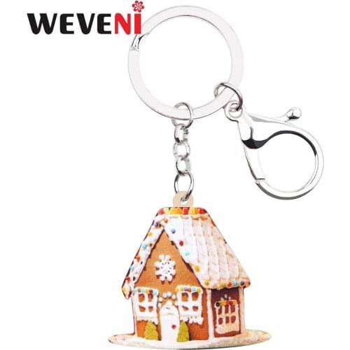 WEVENI Acrylic Christmas Sweet Cake House Key Chains Car Bag Purse Key Rings Charm Gift For Girl Lady Festival Party Decorations