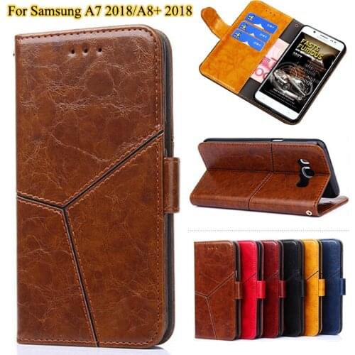 YeLun For Samsung Galaxy A7 2018 A750F Luxury Retro PU Leather Flip Wallet Cover For Samsung A8+ 2018 Stand Card Slot Funda