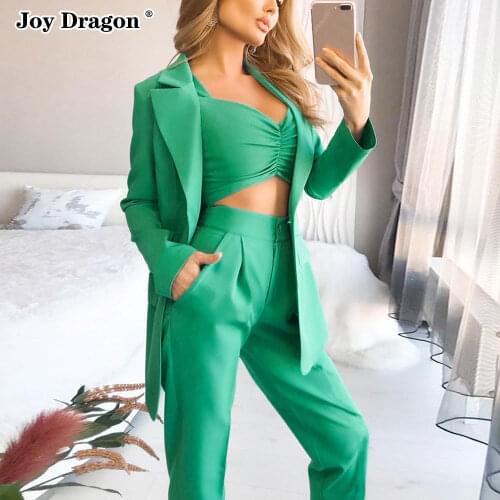 Suit Female Blazer Tracksuit Women Pantsuits Sets 3 Piece Pants Office 2021 Professional Plus Size Jackets Casual Long Fashion