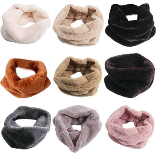 Women Men Winter Autumn Furry Plush Infinity Loop Circle Scarf Solid Color Thicken Neck Warmer Outdoor Thermal Tube Shawl Wrap