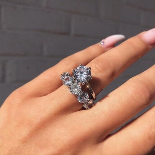 Solitaire 3ct Diamond Cz ring Bridal sets 925 sterling silver Engagement Wedding Band Rings for women Girlfriend Party Jewelry