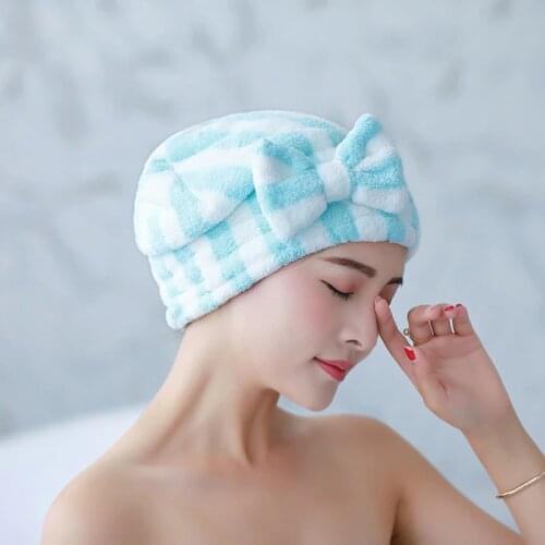 1Pcs Bowknot Dry Hair Towel Quick-drying Hair Cap Shower Cap for Women Striped Pattern Super Absorbent Bath Accessories