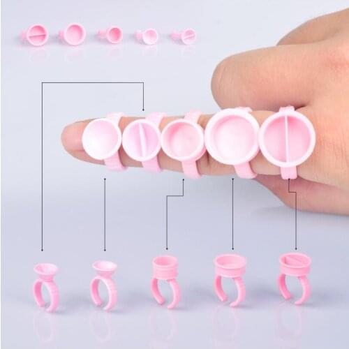 100pcs Pink Tattoo Ink Holder Disposable Finger Permanent Makeup Microblding Pigment Ring Cup Divider S/M/L