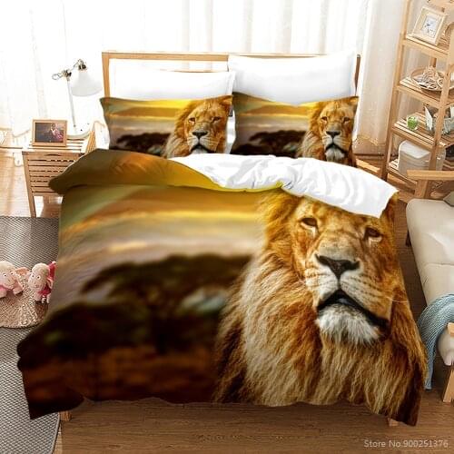 2/3pcs Animal Lion Queen Bedding Set King Size Duvet Cover / Comforter Cover & Pillowcase Set Bedclothes for Home Bedroom Gift