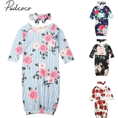 2019 Baby Bedding Clothing Infant Baby Sleeping Bag Newborn Blanket Swaddle Wrap Gown Floral Long Sleeve Outfits +Headband 0-9M