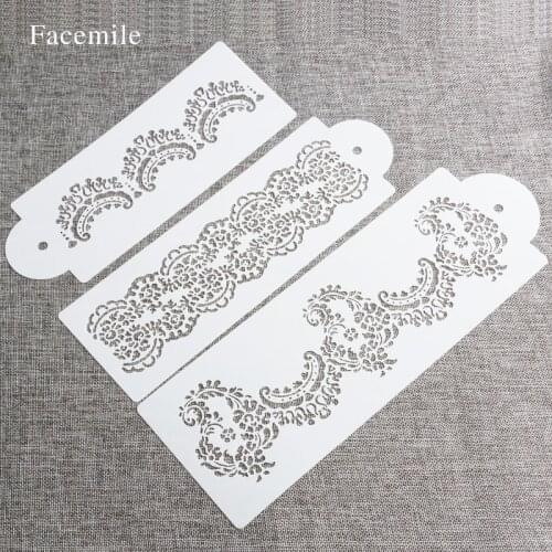 3PCS/SET Flower Fondant Cake Stencil Mould Border Lace Decor Icing Sugarcraft Tools 55062