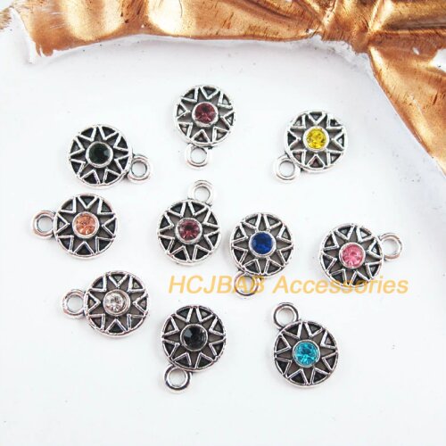 30 New Sun Charms Tibetan Silver Tone Retro Mixed Crystal Pendants 8x11mm