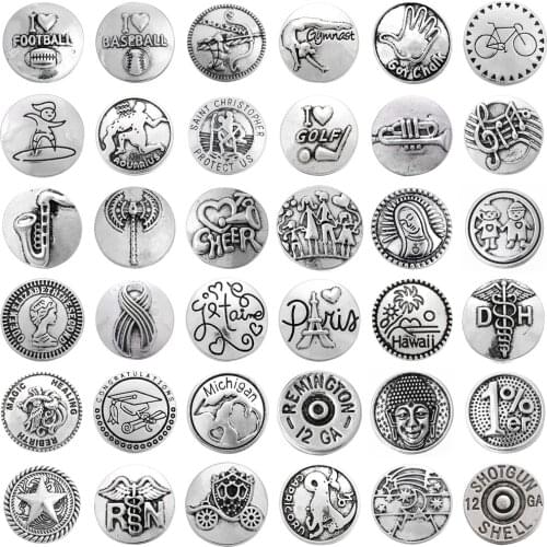 5pcs/lot Metal Snap Button Jewelry Bracelets Football Baseball Music Snowflakes Family 18mm Snap Buttons Fit 18mm Snap Bracelet