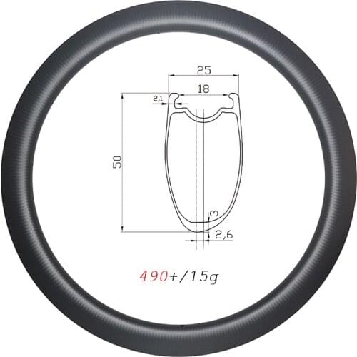 490g Asymmetric 50mm deep 700C clincher tubeless road carbon rims disc 25mm wide 16H 18H 20H 21H 24H 28H UD 3K 12K matte glossy