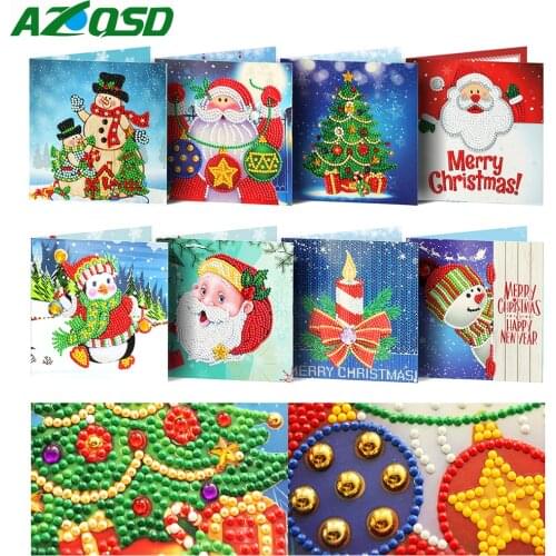 AZQSD Diamond Painting Cards Santa Claus Diamond Embroidery Christmas Greeting Card Childrens DIY Handicraft Gift 2019 NEW