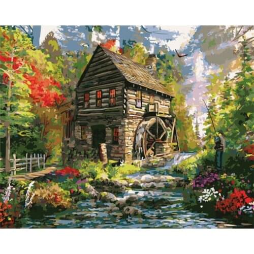 Frameless picture oil painting by numbers wall decor diy painting on canvas for home decor 4050 lighthouse and boat