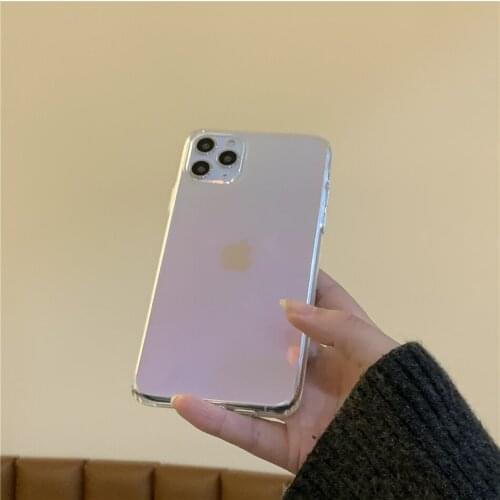 Glossy Laser Gradient Purple Phone Case For iphone 8 7 Plus X XR XS 11 12 Mini Pro Max Fashion Mirror Clear Plain Cover Coques