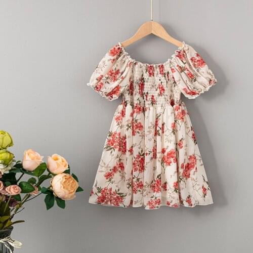Kids Clothes 2021 New Summer Cute Vestidos Chiffon Kids Flower Dress Girls Short Sleeve Princess Dress Little Children Costume
